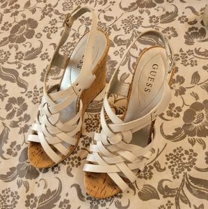 Guess Women's White Wedge Sandals 9